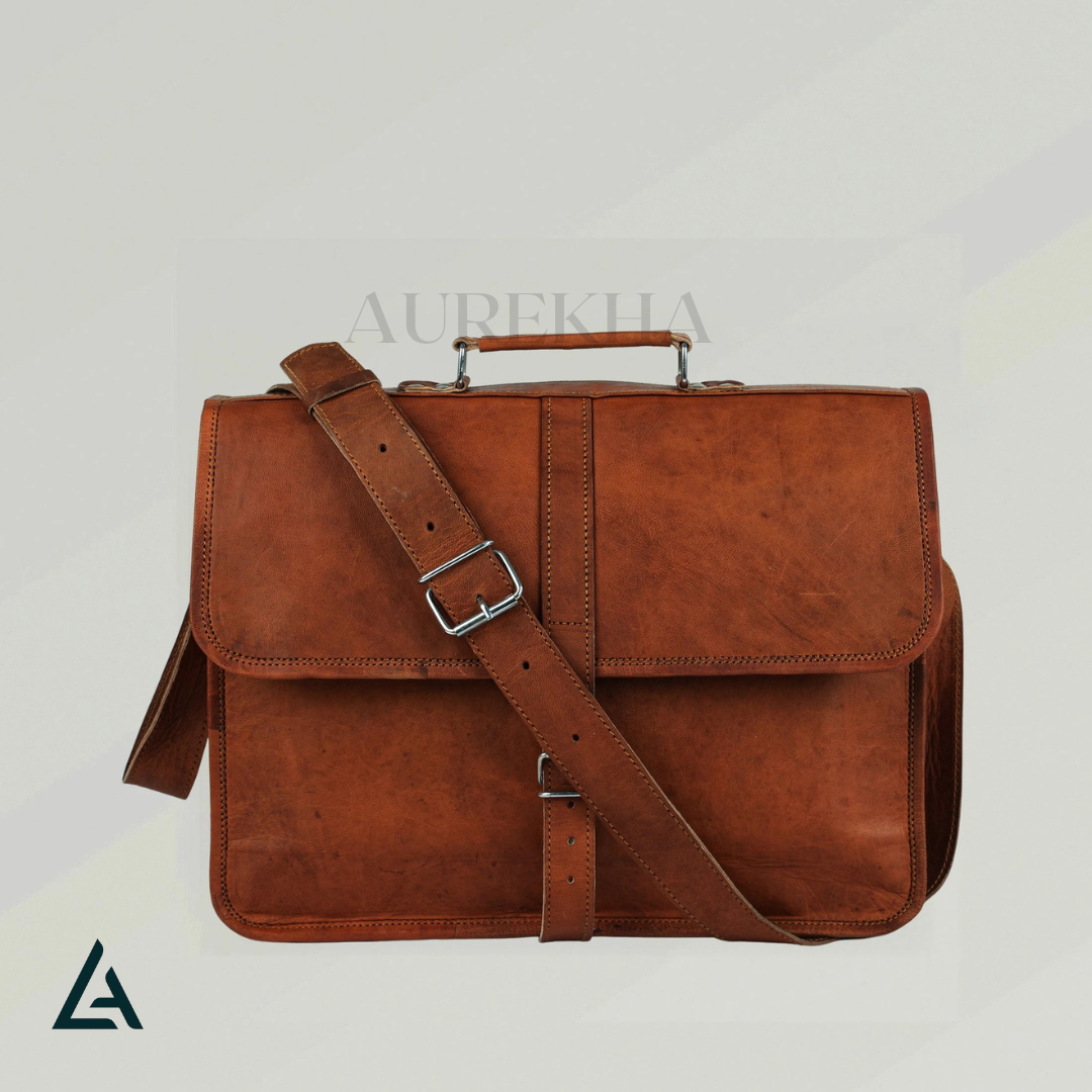 Personalized Leather Crossbody Laptop Messenger Bag | Aurekha - Aurekha