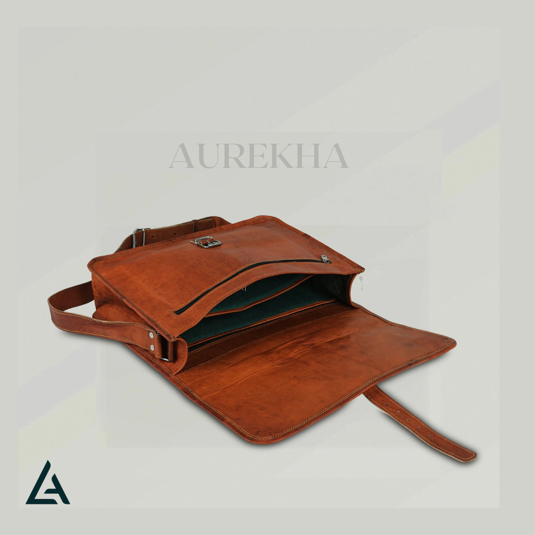 Personalized Leather Crossbody Laptop Messenger Bag | Aurekha - Aurekha