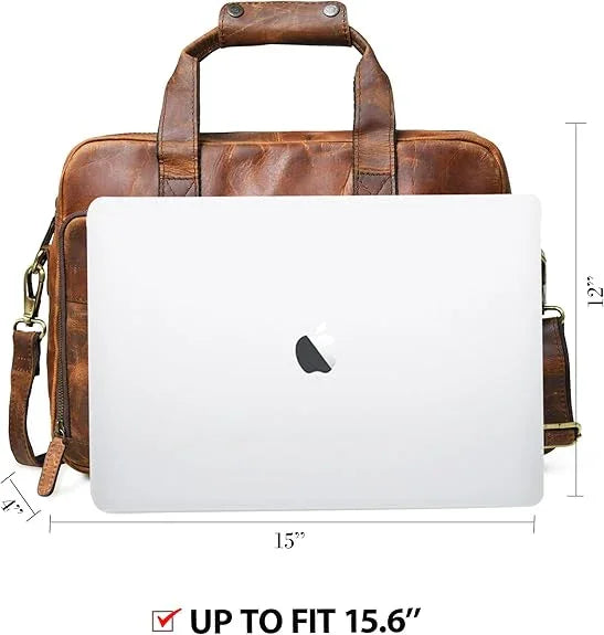16 Inch Full-Grain Leather Briefcase Laptop Bag | Aurekha - Aurekha