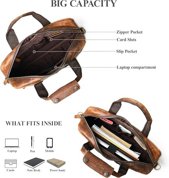 16 Inch Full-Grain Leather Briefcase Laptop Bag | Aurekha - Aurekha
