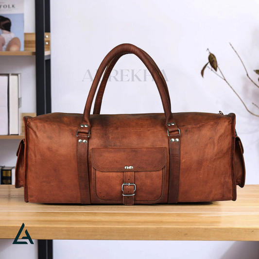 PERSONALIZE Leather Square Duffle for Travel | Aurekha - Aurekha