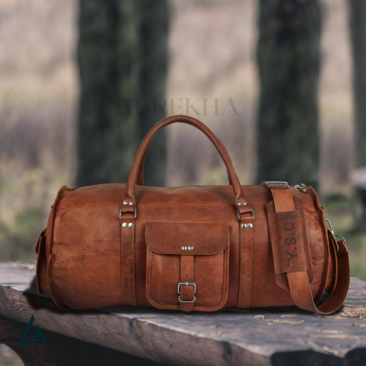 Personalized Round Leather Duffle Bag | Aurekha - Aurekha