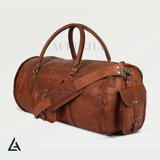 Personalized Round Leather Duffle Bag | Aurekha - Aurekha
