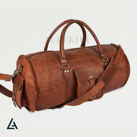 Personalized Round Leather Duffle Bag | Aurekha - Aurekha