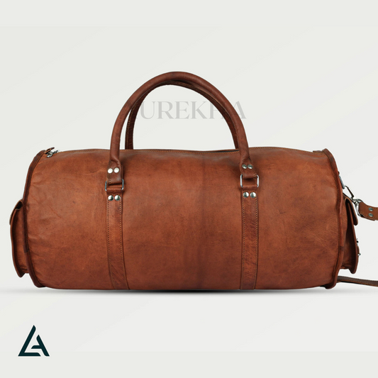 Personalized Round Leather Duffle Bag | Aurekha - Aurekha