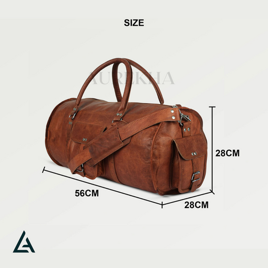 Personalized Round Leather Duffle Bag | Aurekha - Aurekha