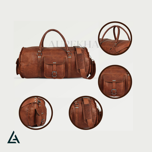 Personalized Round Leather Duffle Bag | Aurekha - Aurekha