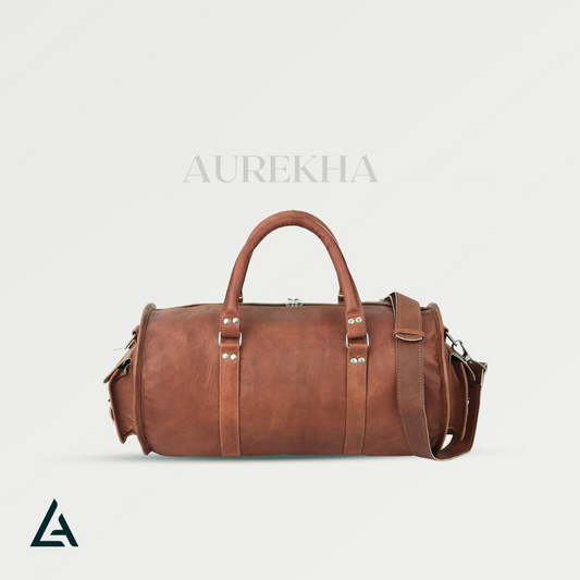 Handcrafted 18 Inch Leather Round Duffle Bag | Aurekha - Aurekha