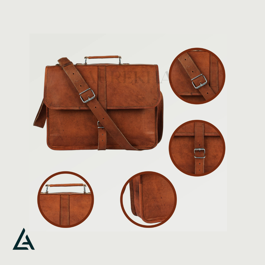 Personalized Leather Crossbody Laptop Messenger Bag | Aurekha - Aurekha