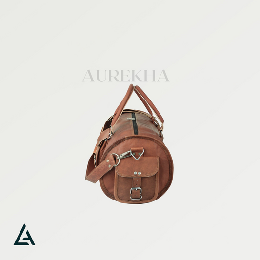 Handcrafted 18 Inch Leather Round Duffle Bag | Aurekha - Aurekha