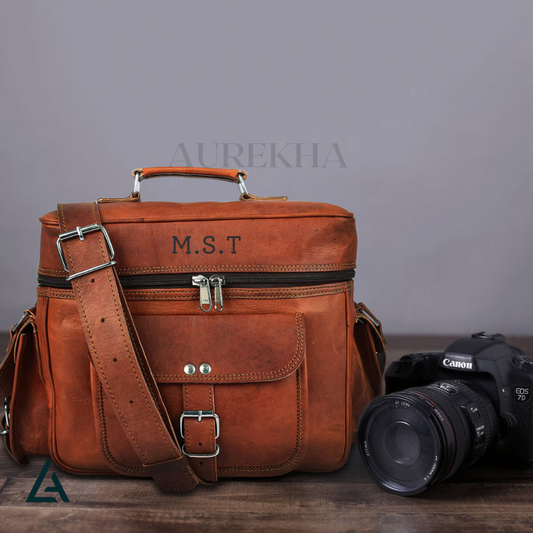 Personalized Leather Crossbody DSLR Bag | Aurekha - Aurekha