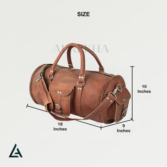 Handcrafted 18 Inch Leather Round Duffle Bag | Aurekha - Aurekha