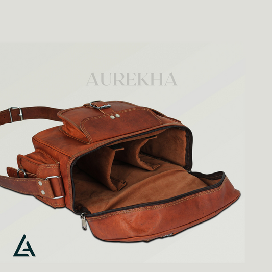 Personalized Leather Crossbody DSLR Bag | Aurekha - Aurekha