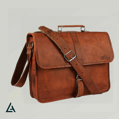 Personalized Leather Crossbody Laptop Messenger Bag | Aurekha - Aurekha