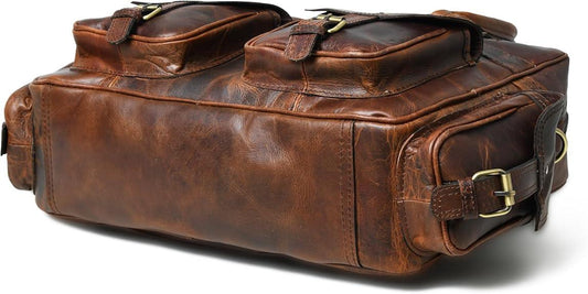 16 Inch Genuine Leather Laptop Messenger Shoulder Bag | Aurekha - Aurekha