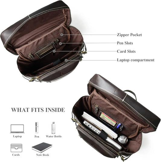 16 Inch Full-Grain Leather Laptop Travel Backpack for Men and Women | Aurekha - Aurekha