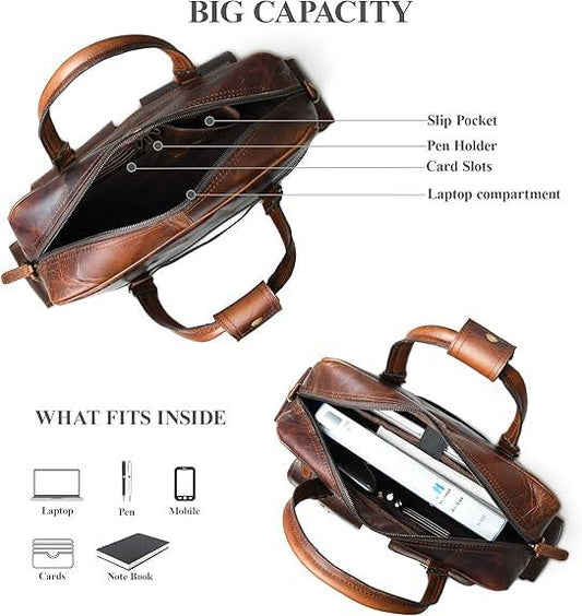 16 Inch Genuine Leather Laptop Messenger Shoulder Bag | Aurekha - Aurekha