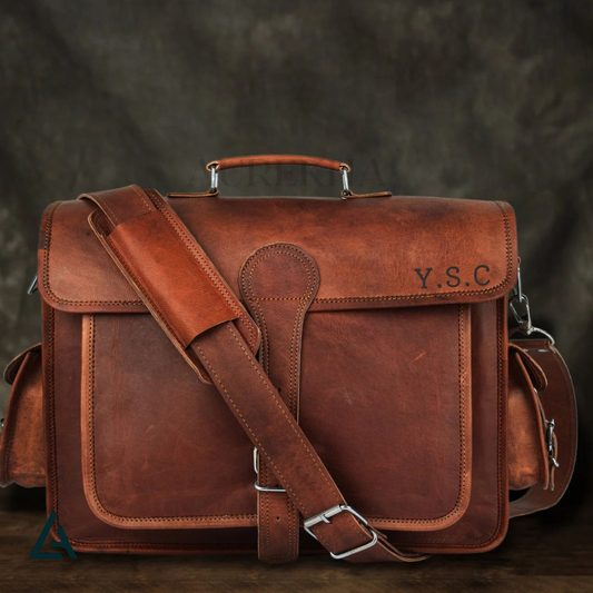 Personalized Leather Briefcase 1 Big Pocket | Aurekha - Aurekha