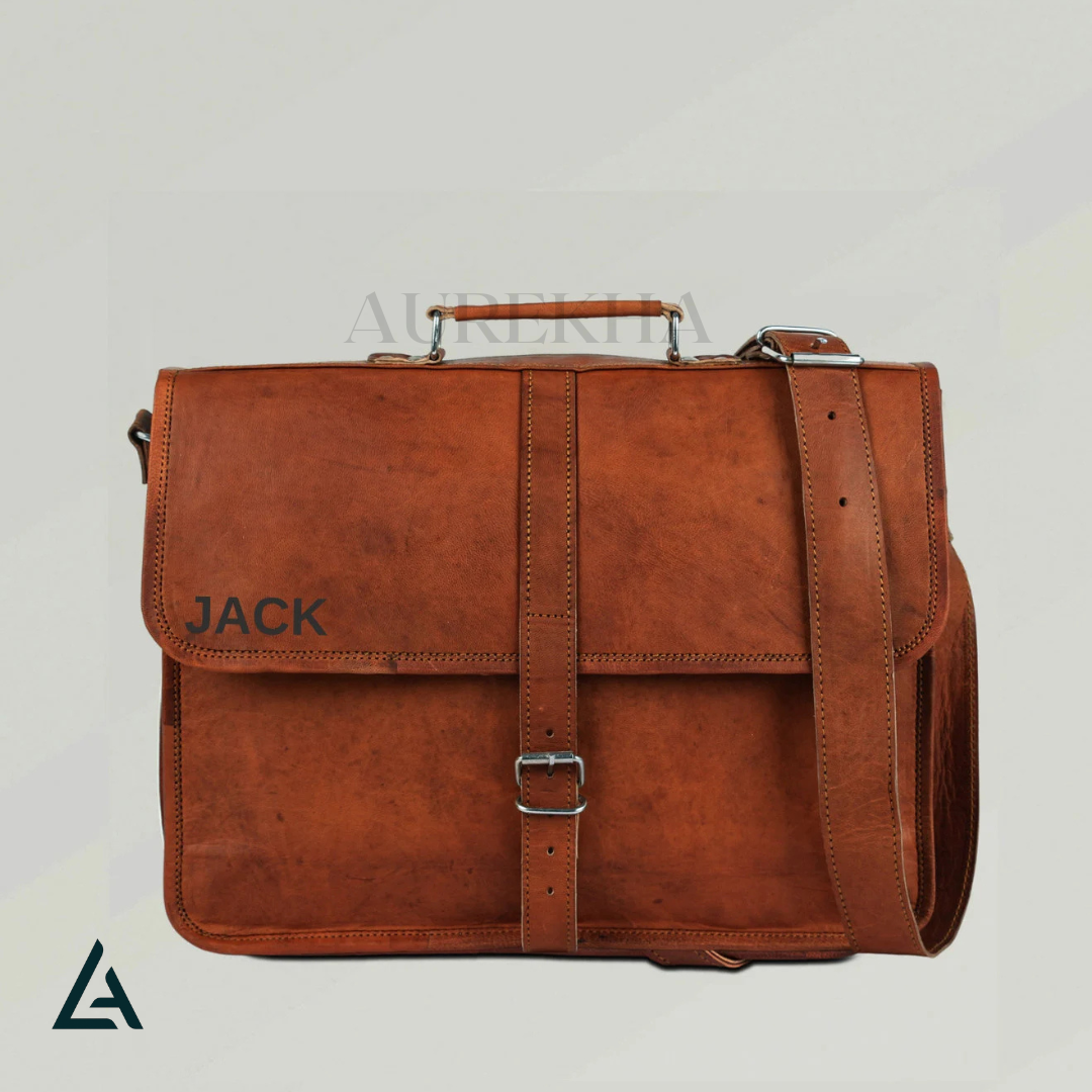 Personalized Leather Crossbody Laptop Messenger Bag | Aurekha - Aurekha