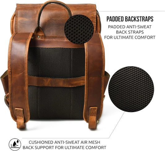 16 Inch Genuine Leather Travel Laptop Backpack for Men and Women | Aurekha - Aurekha