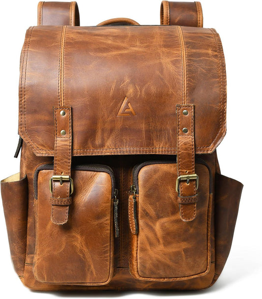 16 Inch Genuine Leather Travel Laptop Backpack for Men and Women | Aurekha - Aurekha