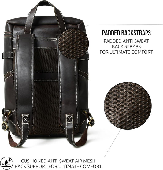 16 Inch Full-Grain Leather Laptop Travel Backpack for Men and Women | Aurekha - Aurekha