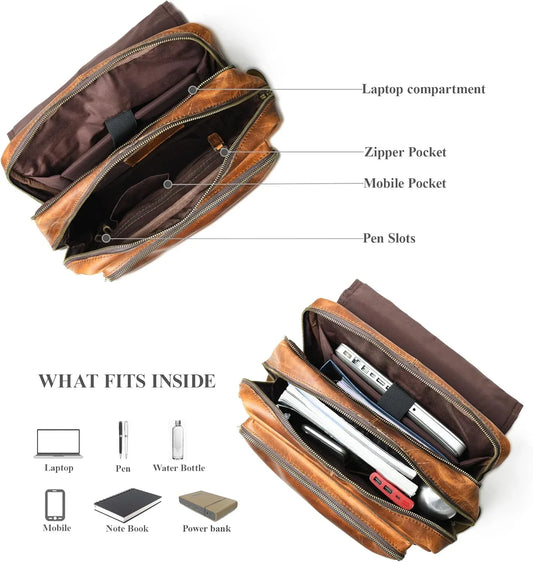 16 Inch Genuine Leather Travel Laptop Backpack for Men and Women | Aurekha - Aurekha