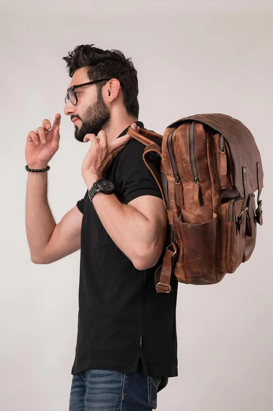 16 Inch Genuine Leather Travel Laptop Backpack for Men and Women | Aurekha - Aurekha