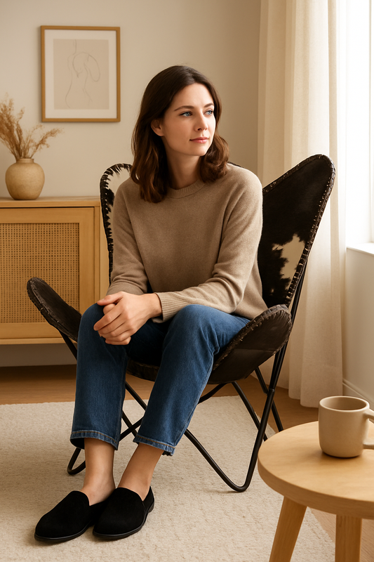 Cowhide Leather Butterfly Chair – Handmade Folding Lounge Chair by Aurekha