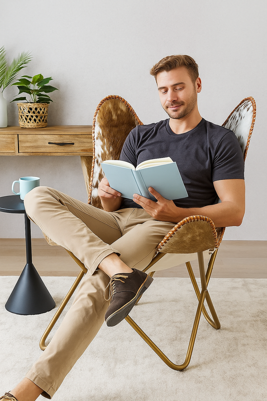 AUREKHA Cowhide Leather Butterfly Chair