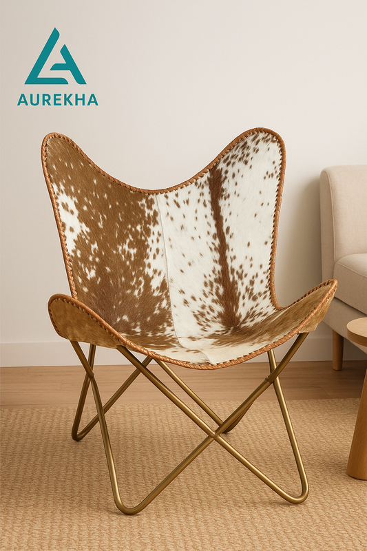 AUREKHA Cowhide Leather Butterfly Chair