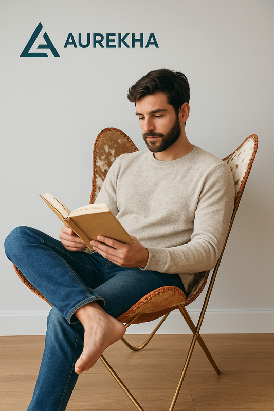 AUREKHA Cowhide Leather Butterfly Chair
